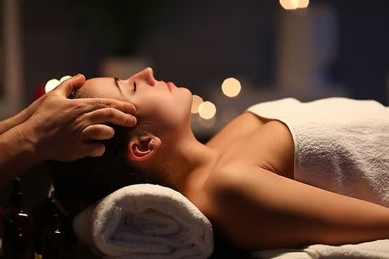Package indian head massage with relaxing deep cleansing facial + eyebrow threading